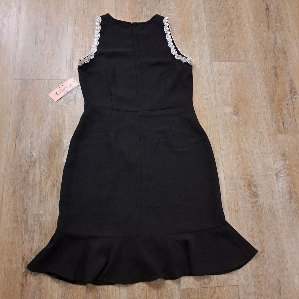 Nanette Lepore Black Ruffle Dress Sleeveless White Lace Trim Women's Size 6 - Picture 7 of 14
